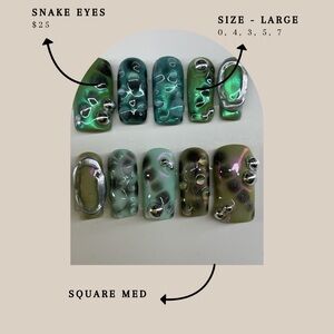 Green and Silver Snake Eyes Nail Set
